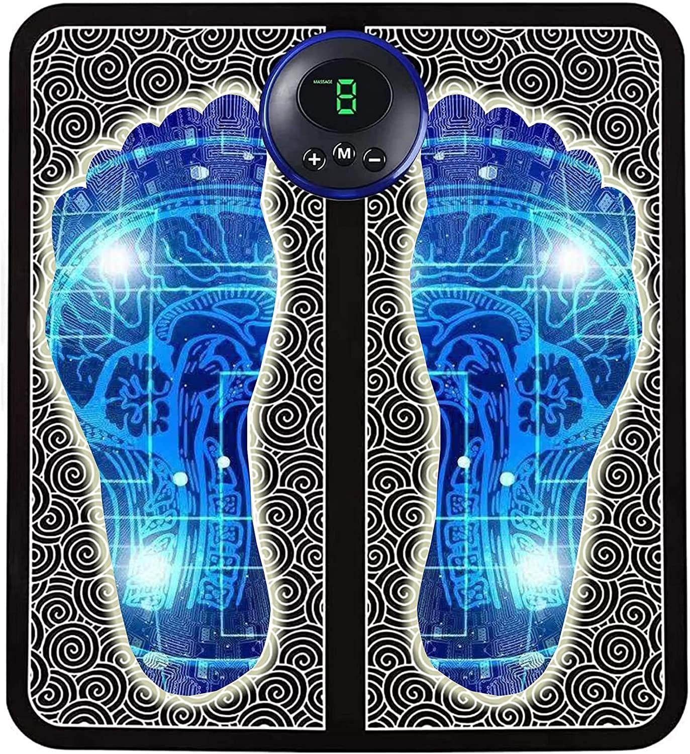 Foot Massagerm,Foot Massager Pain Relief Wireless Electric EMS Massager,Rechargeable Portable Folding Automatic with 8 Mode19 Intensity for Legs,Body,Hand Therapy (black)